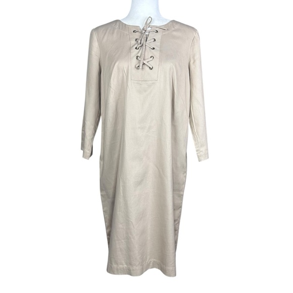 NEW Talbots Lace Up Shift Dress 10 Closet Essential Tencil Blend Preppy Coastal - Picture 1 of 10